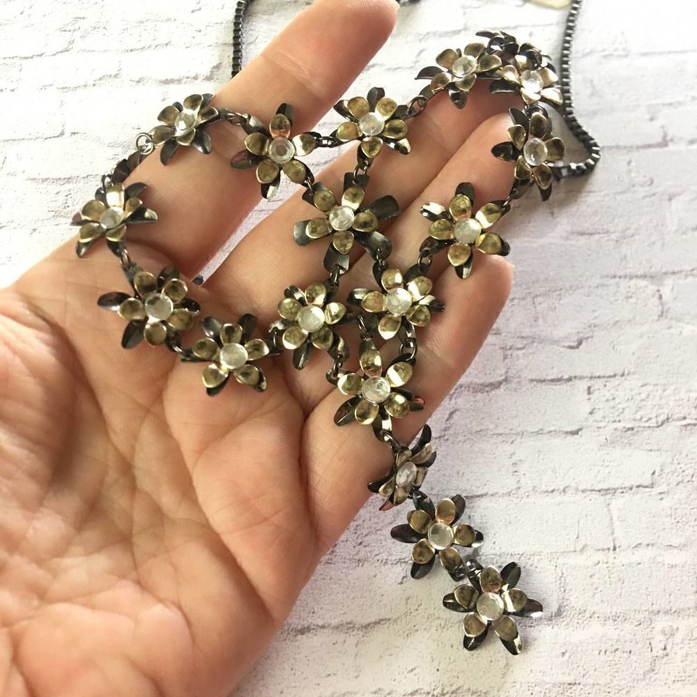 Boho Multi Color Metal Flower Y Necklace - Picture 4 of 5